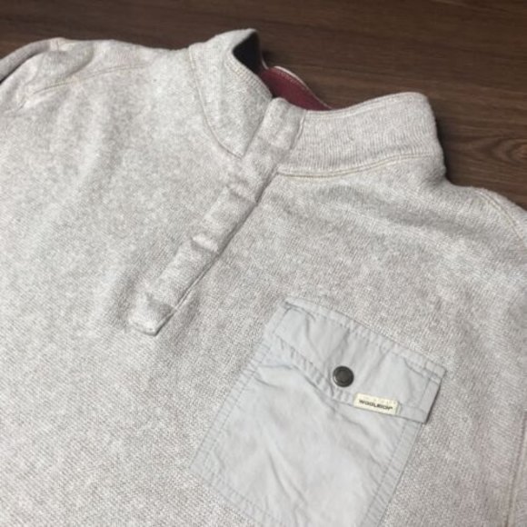 Mens Woolrich Button Pocket Quarter Snap Beige Pullover Fleece Size Extra Large - Picture 3 of 7